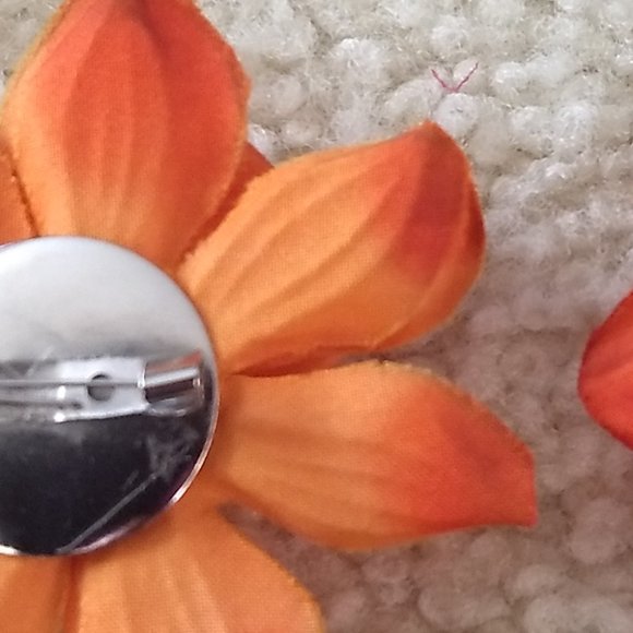vintage y2k 00s orange pair 3D rosette blossom flower pin brooch - Picture 4 of 6